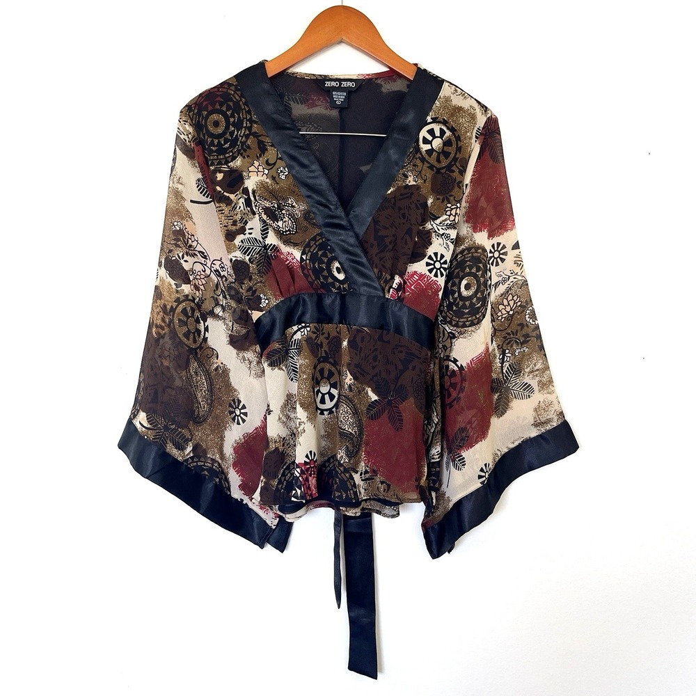VTG Zero Zero Women Babydoll Fairy Kimono Top Size L Asian Grunge Whimsical Y2K